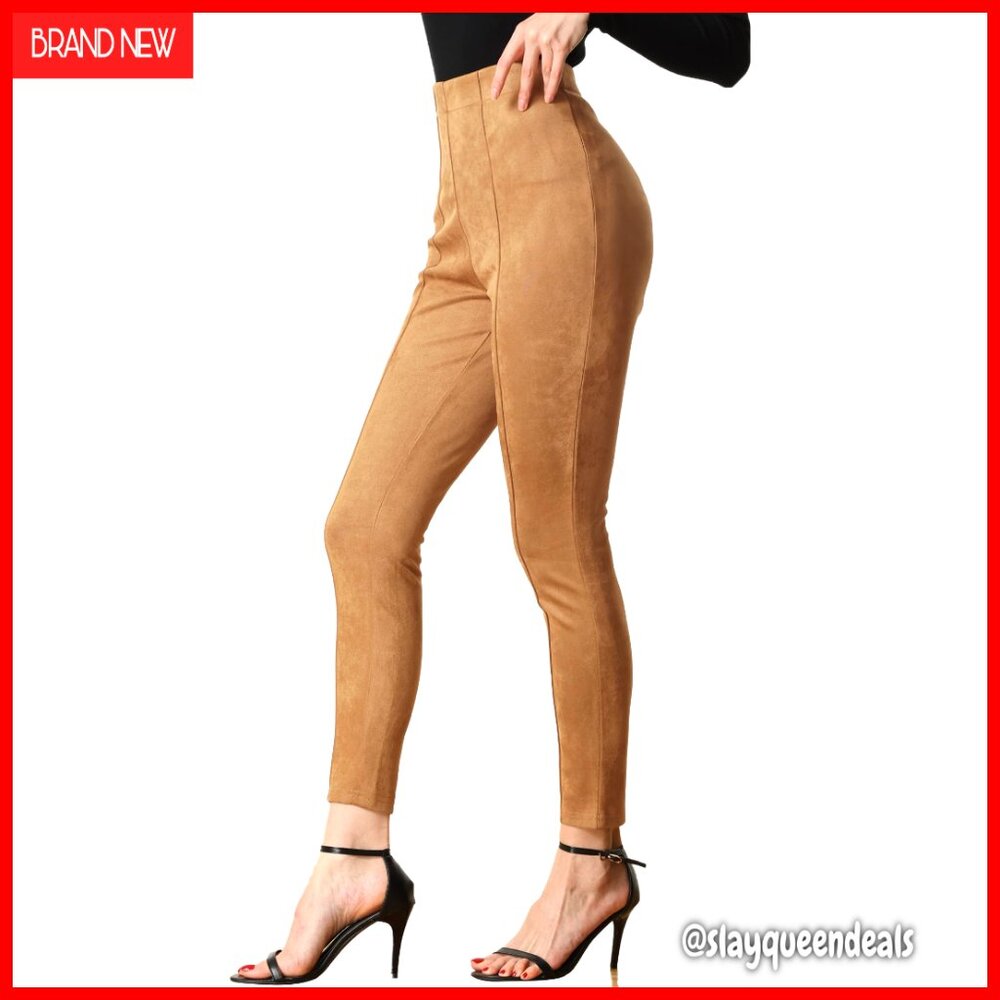High Waisted Faux Suede Leggings Stretch Casual Pants XS